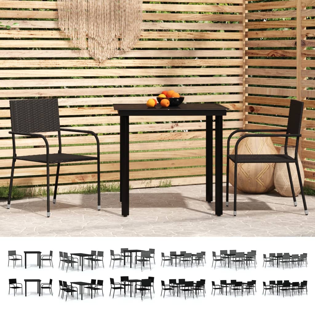 vidaXL Patio Dining Set Chair 3/5/7 Piece Black/Gray 31.5"/55.1" Table Length-5