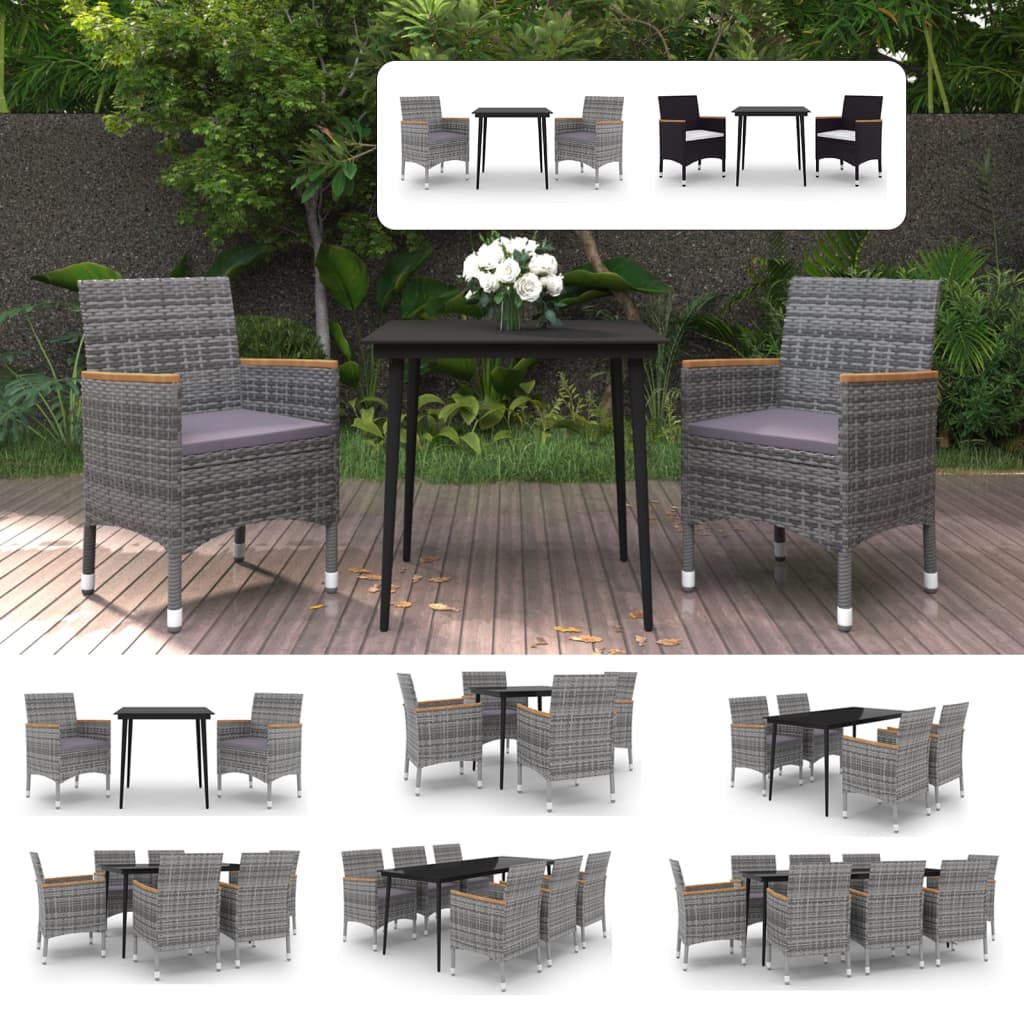 vidaXL Patio Dining Set 5 Piece Black and White/Gray 31.5"/55.1" Table Length-4