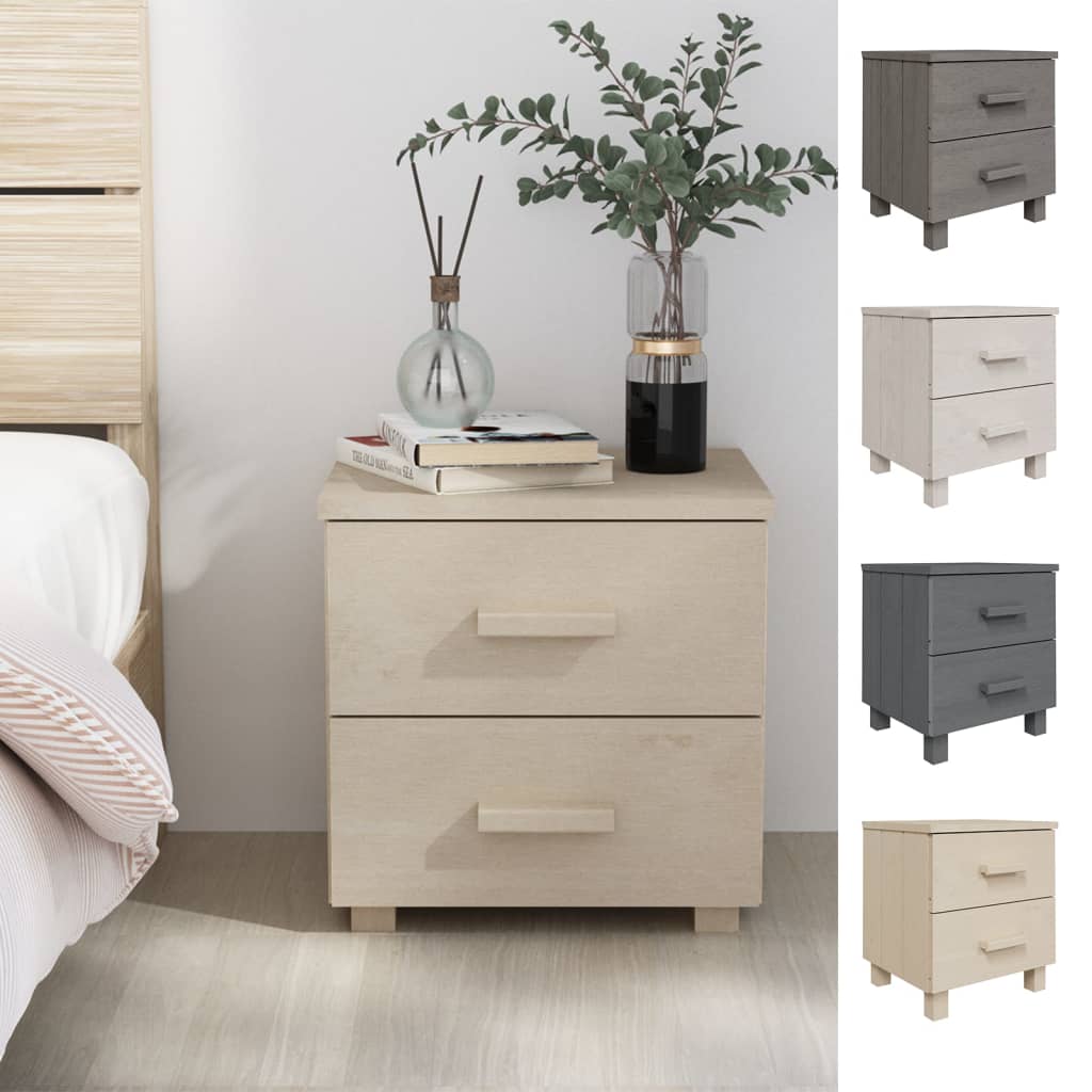 vidaXL Nightstand Storage Bedside Table with 2 Drawers HAMAR Solid Pinewood-24
