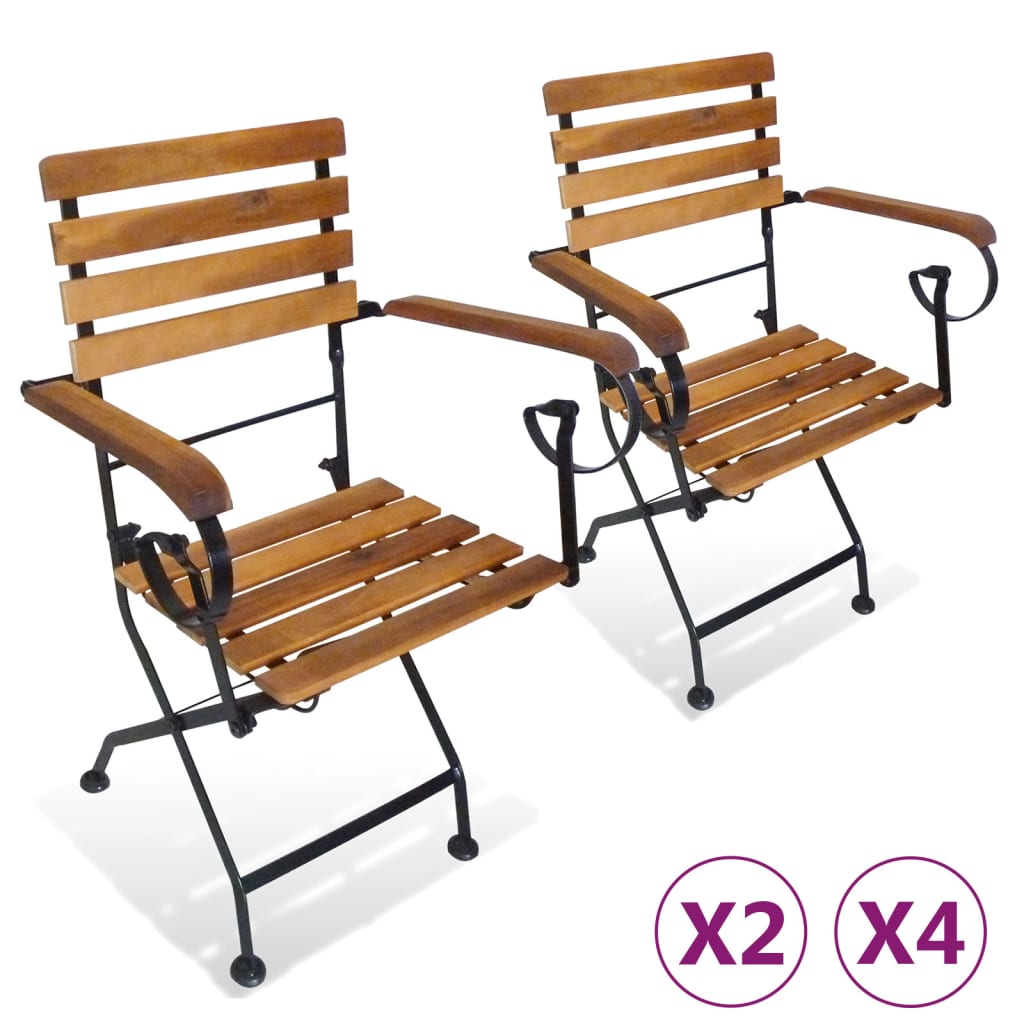 vidaXL Patio Folding Chairs 4 Pcs Bistro Chair Steel and Solid Wood Acacia-2