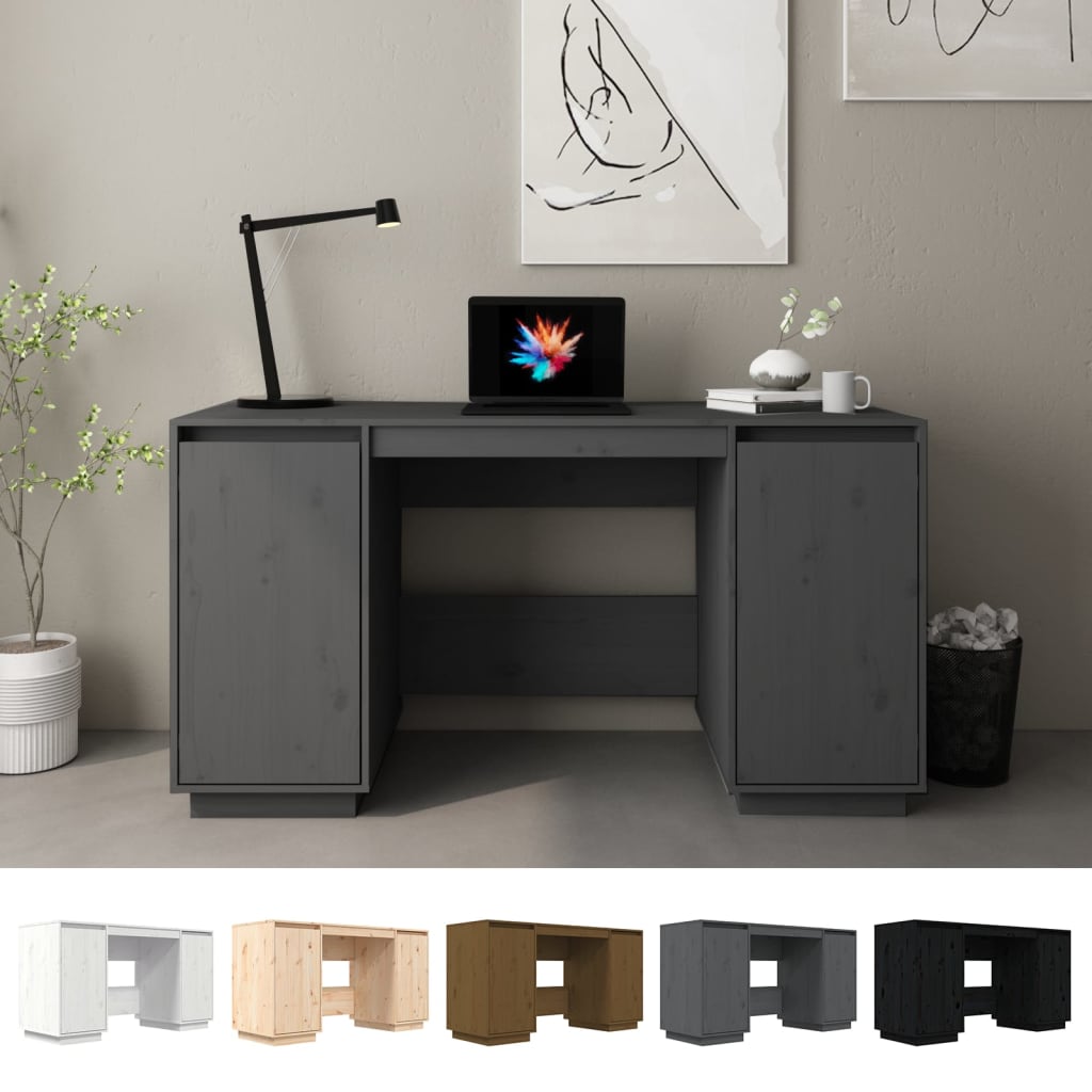 vidaXL Desk Computer Desk with Storage Cabinet for Home Office Solid Wood Pine-6