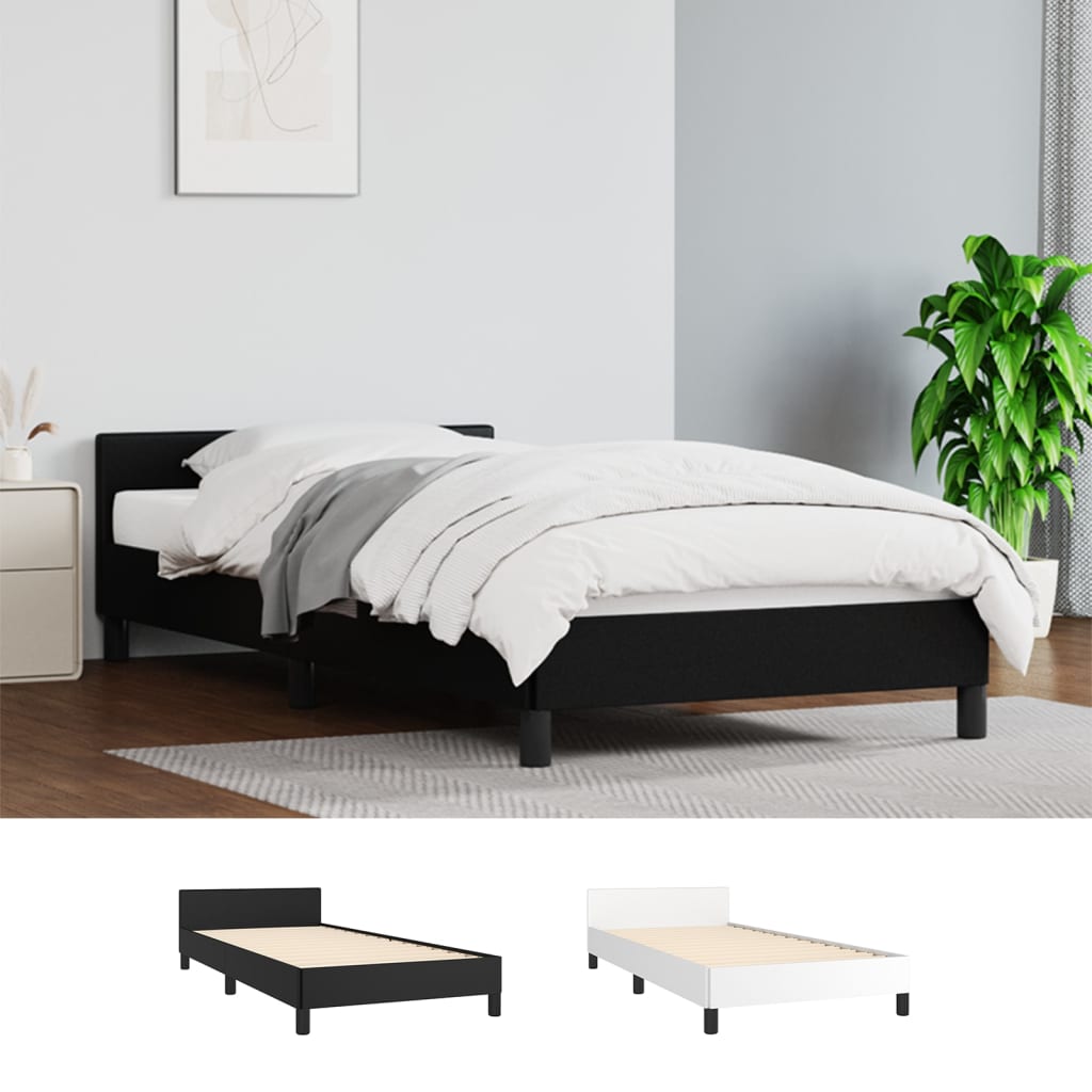 vidaXL Bed Frame with Headboard Black 39.4"x79.9" Twin XL Faux Leather-6