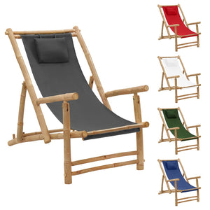 vidaXL Patio Deck Chair Sling Chair for Balcony Deck Porch Bamboo and Canvas-31