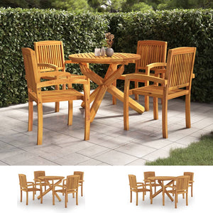 vidaXL Solid Wood Teak Patio Dining Set 5 Piece Seat Ø 35.4"/Ø 43.3'' Table-2