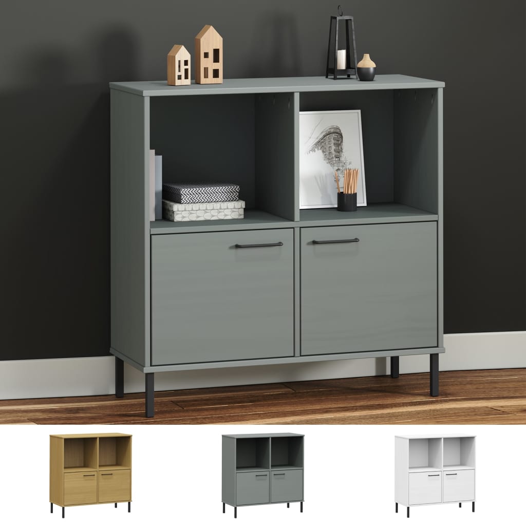 vidaXL Bookshelf Book Cabinet with Metal Legs Storage Cabinet OSLO Solid Wood-18