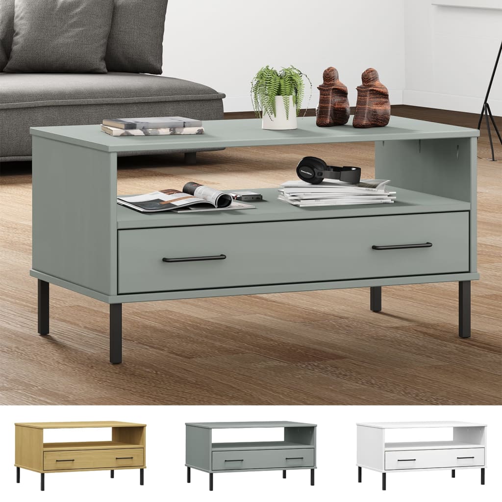 vidaXL Coffee Table Accent Side Sofa End Table with Metal Legs Solid Wood OSLO-17