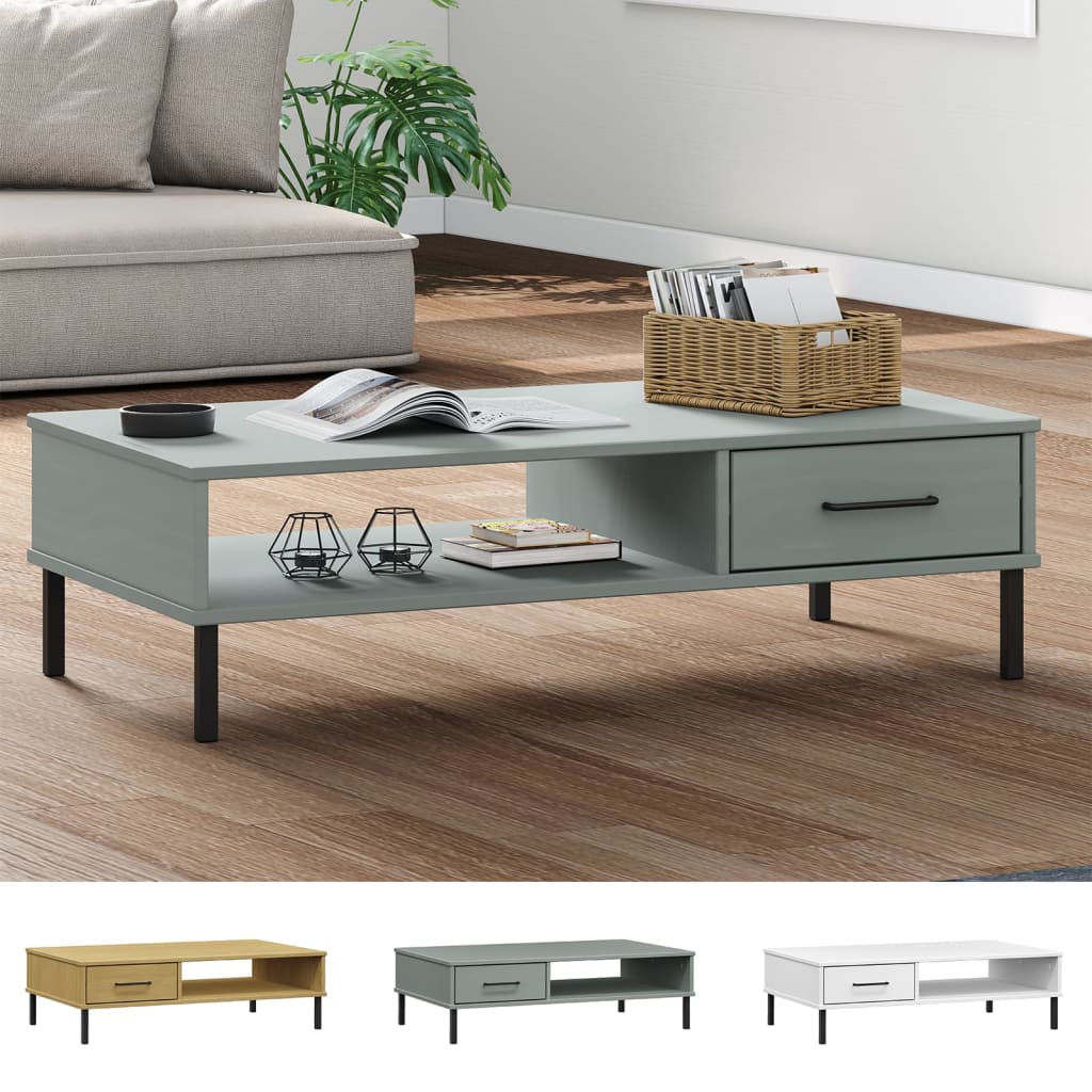 vidaXL Coffee Table Accent Side Sofa End Table with Metal Legs Solid Wood OSLO-12