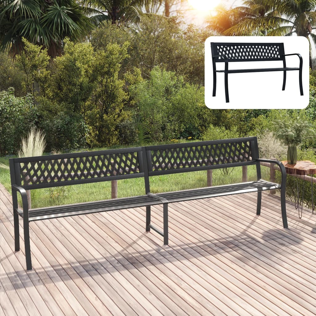 vidaXL Outdoor Patio Bench Park Outdoor Garden Bench with Armrests Black Steel-2