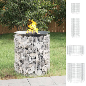 vidaXL Fire Pit Outdoor Garden Fireplace Gabion Fire Pit Bowl Galvanized Iron-3