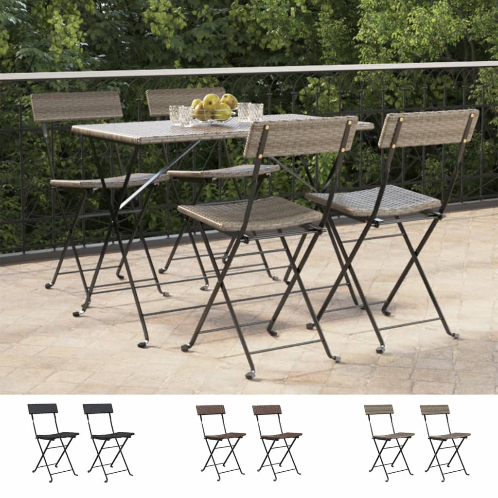 vidaXL Chair Outdoor Bistro Accent Folding Side Chair Poly Rattan and Steel-17