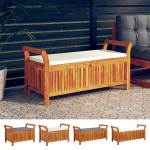 vidaXL Outdoor Storage Bench Patio Deck Box with Cushion Solid Wood Acacia-36