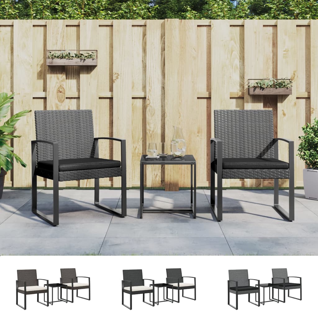 vidaXL Patio Dining Set 3 Pcs Outdoor Table and Chair with Cushions PP Rattan-8