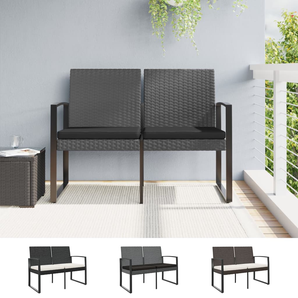 vidaXL Outdoor Bench 2-Seater Bench with Cushions for Porch Deck PP Rattan-8