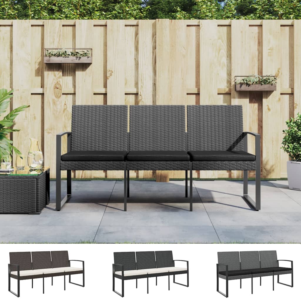 vidaXL Outdoor Bench 3-Seater Bench with Cushions for Porch Deck PP Rattan-6