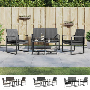 vidaXL Patio Dining Set 5 Pcs Outdoor Table and Chair with Cushions PP Rattan-18