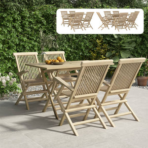 vidaXL Patio Dining Set Outdoor Furniture Set for Garden Gray Solid Wood Teak-3