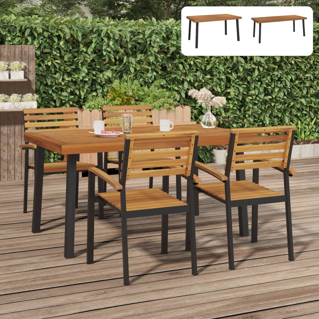 vidaXL Patio Table Patio Furniture Table with Metal Frame Solid Wood Acacia-4