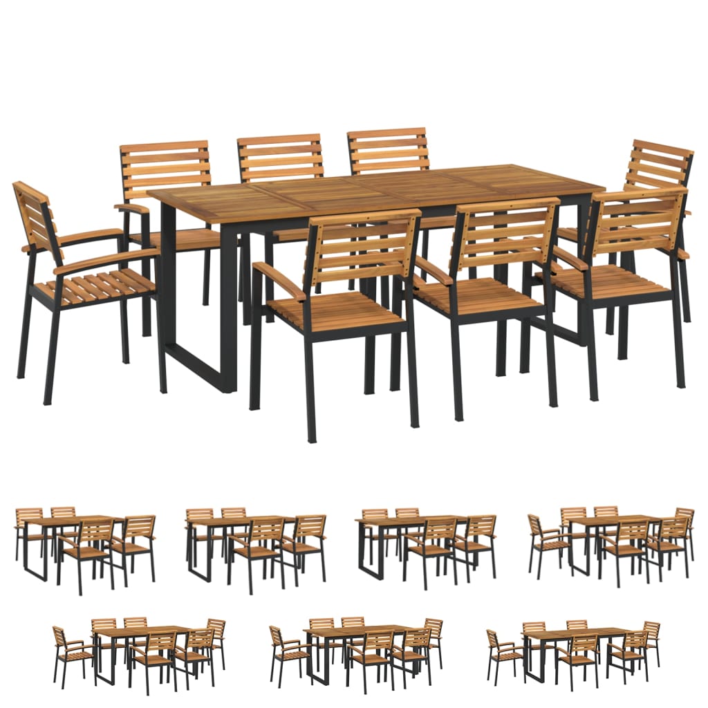 vidaXL Patio Dining Set Outdoor Table and Chair Solid Wood Acacia and Metal-56