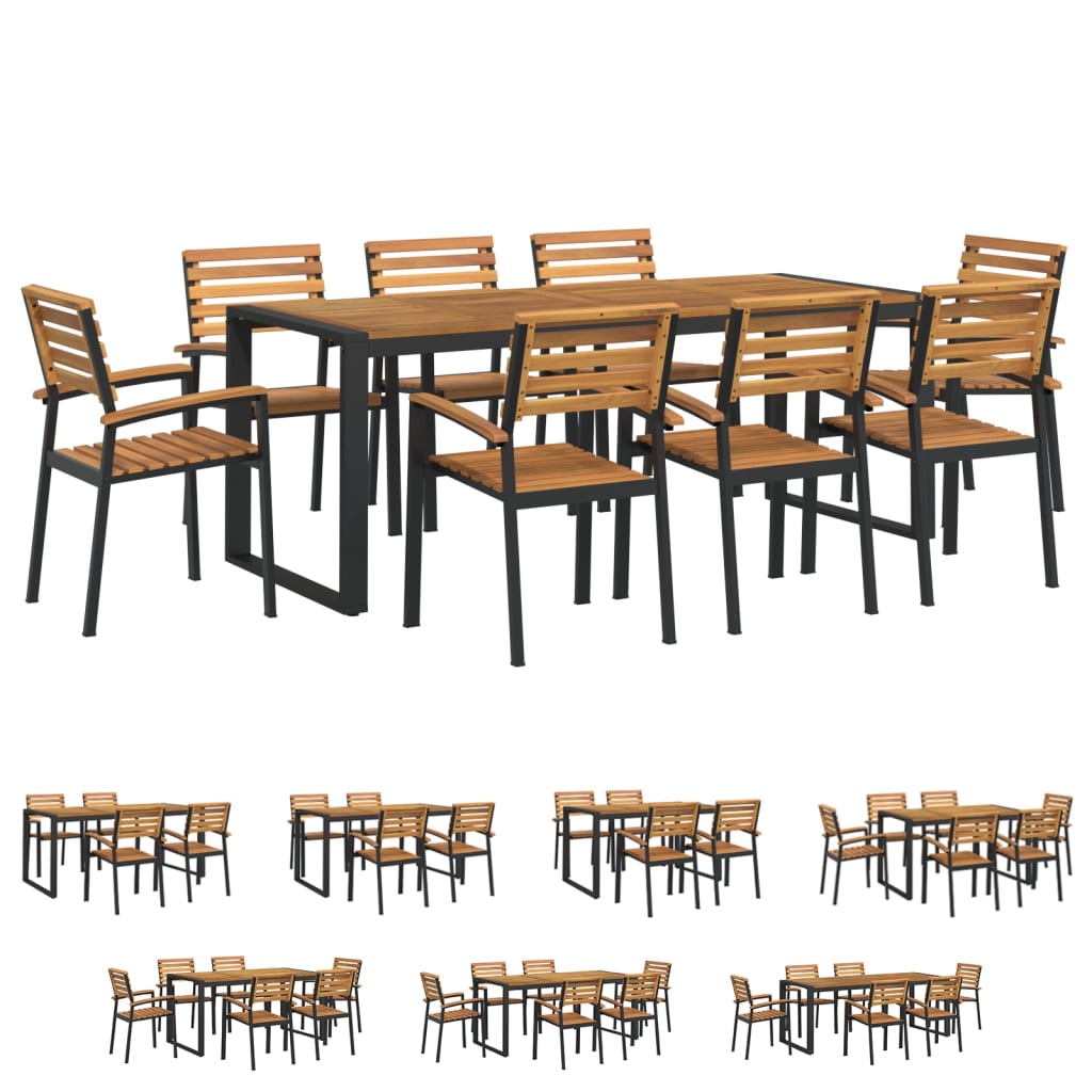 vidaXL 7 Piece Patio Dining Set Solid Wood Acacia and Metal-56