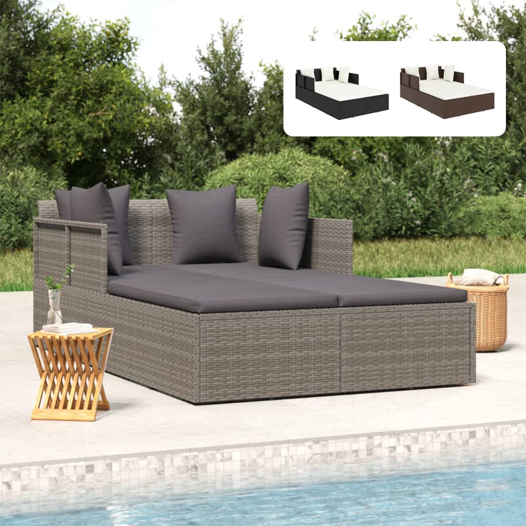 vidaXL Patio Daybed Outdoor Sunbed Wicker Furniture with Cushions Poly Rattan-18