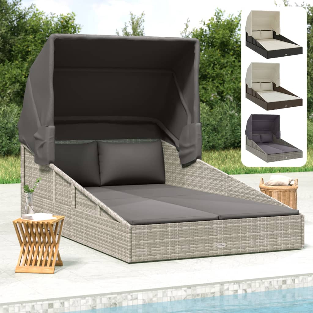 vidaXL Daybed Outdoor Patio Lounge Bed Sunbed with Foldable Roof Poly Rattan-14