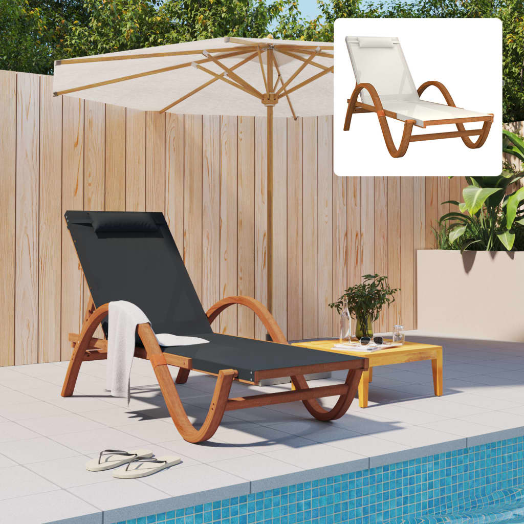 vidaXL Sun Lounger Chair with Pillow Furniture Textilene and Solid Wood Poplar-8