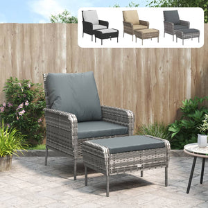 vidaXL Patio Chair Patio Furniture Seating Lawn Chair with Stool Poly Rattan-22