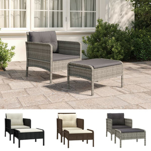 vidaXL Patio Furniture Set 2 Piece Outdoor Chair with Cushions Poly Rattan-18