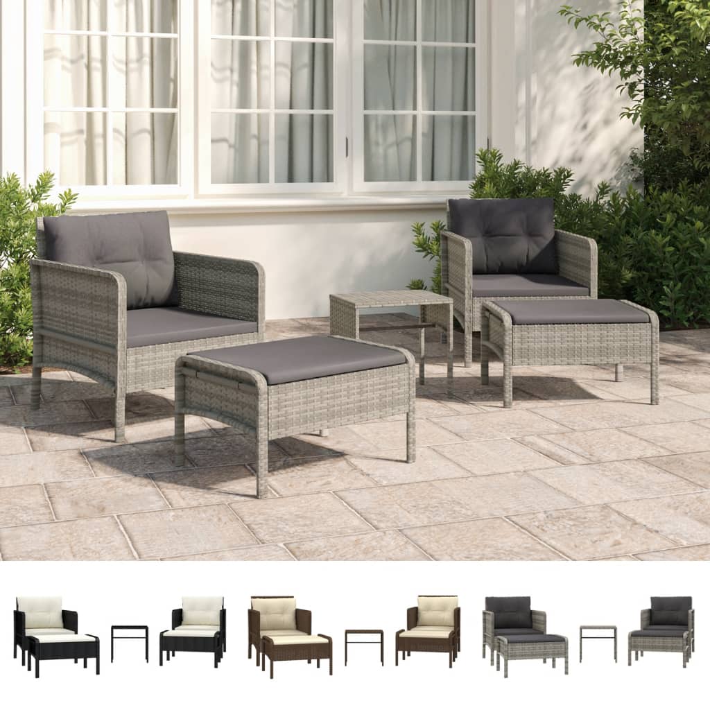 vidaXL Patio Furniture Set 5 Piece Outdoor Chair with Cushions Poly Rattan-17