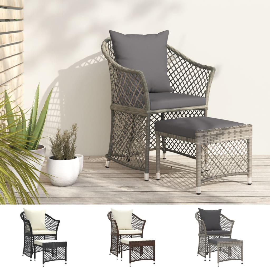 vidaXL Patio Furniture Set 2 Piece Lounge Chair with Cushions Poly Rattan-19