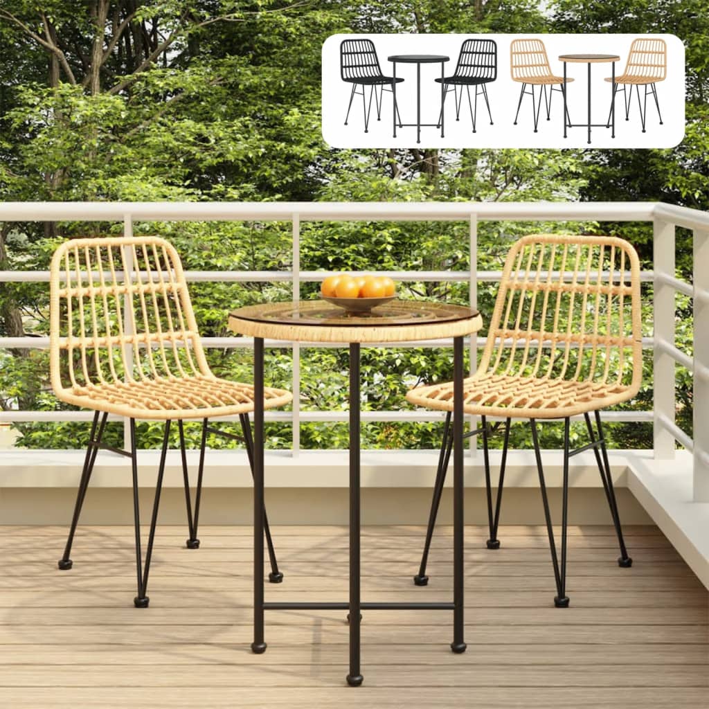 vidaXL Bistro Set Outdoor Patio Balcony Table and Chairs Rattan Look 3 Piece-14