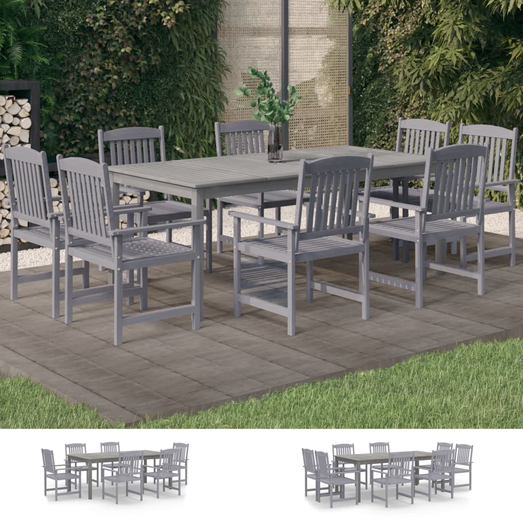 vidaXL Patio Dining Set Table and Chair Furniture Set Solid Wood Acacia Gray-3