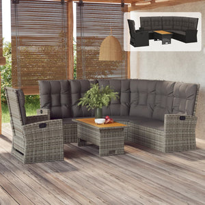 vidaXL Patio Furniture Set 3 Piece Sectional Sofa with Cushions Poly Rattan-4