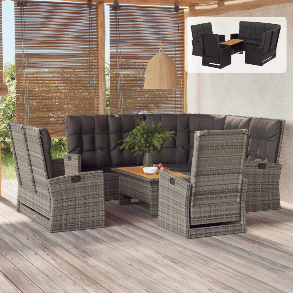 vidaXL Patio Furniture Set 4 Piece Sectional Sofa with Cushions Poly Rattan-4