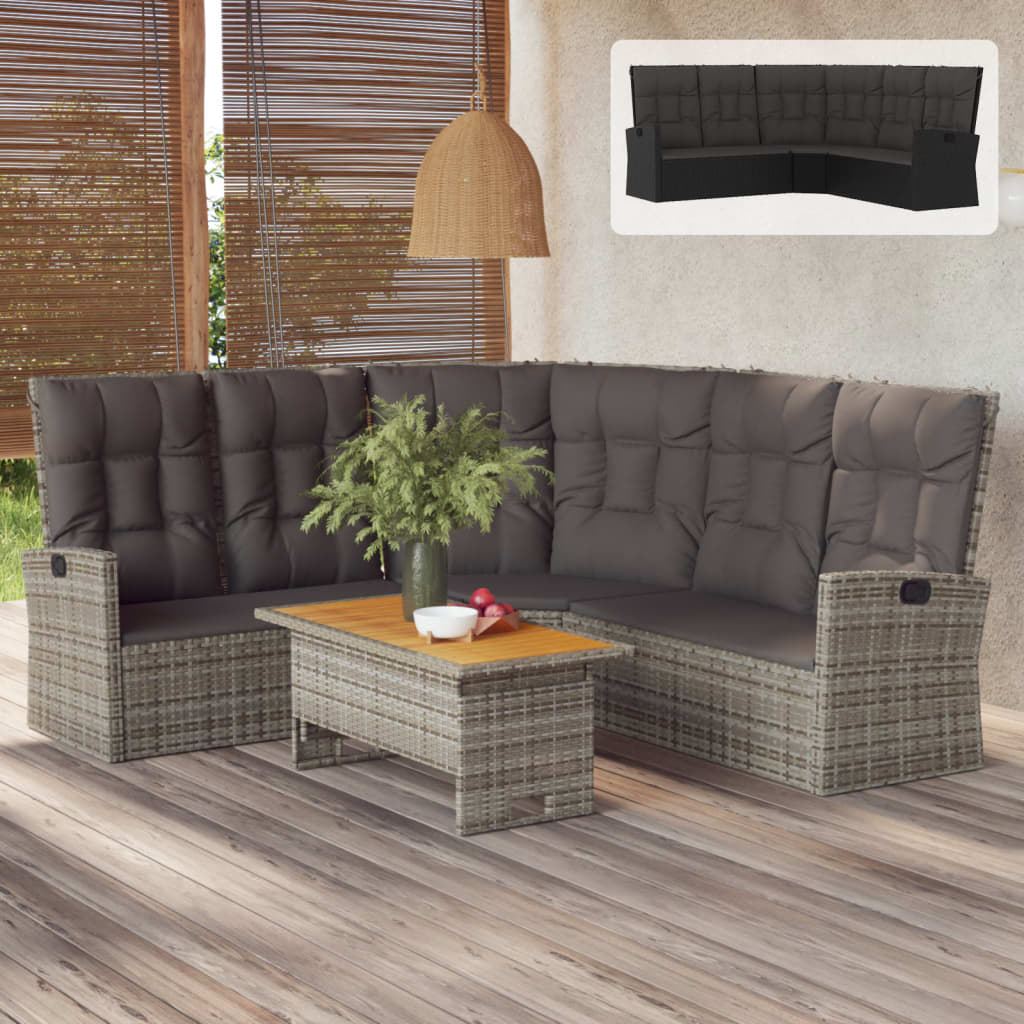 vidaXL Patio Furniture Reclining Sectional Sofa with Cushions Poly Rattan-8