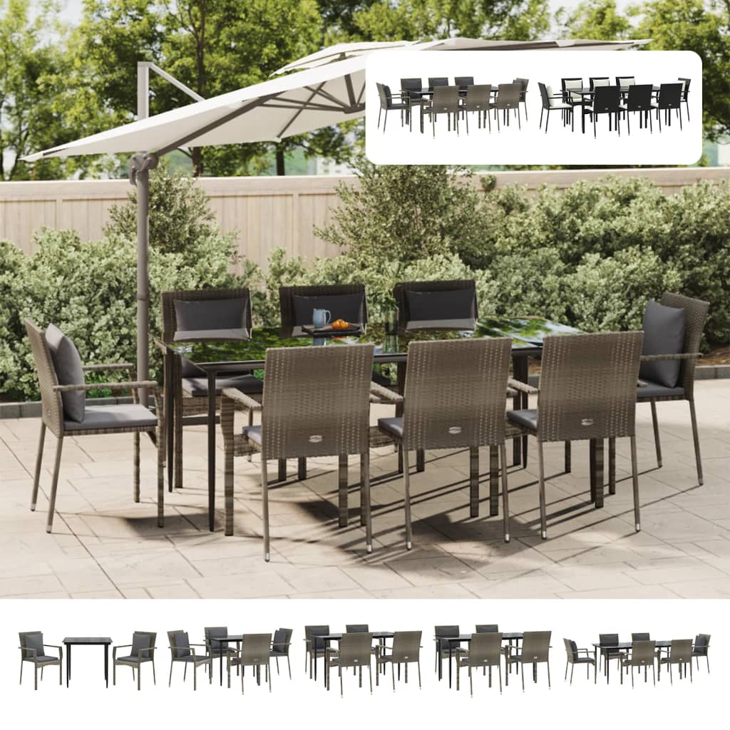 vidaXL Patio Dining Set Outdoor Rattan Wicker Table and Chair Set for Porch-7