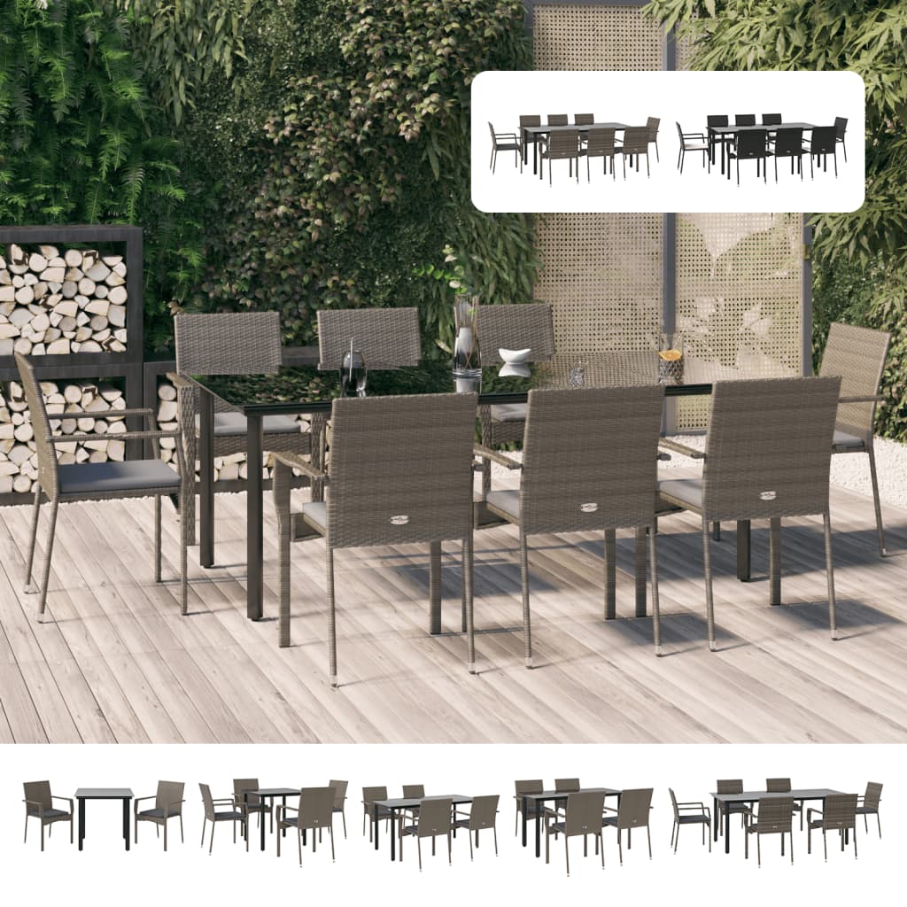 vidaXL Patio Dining Set Outdoor Rattan Wicker Table and Chair Set for Porch-13