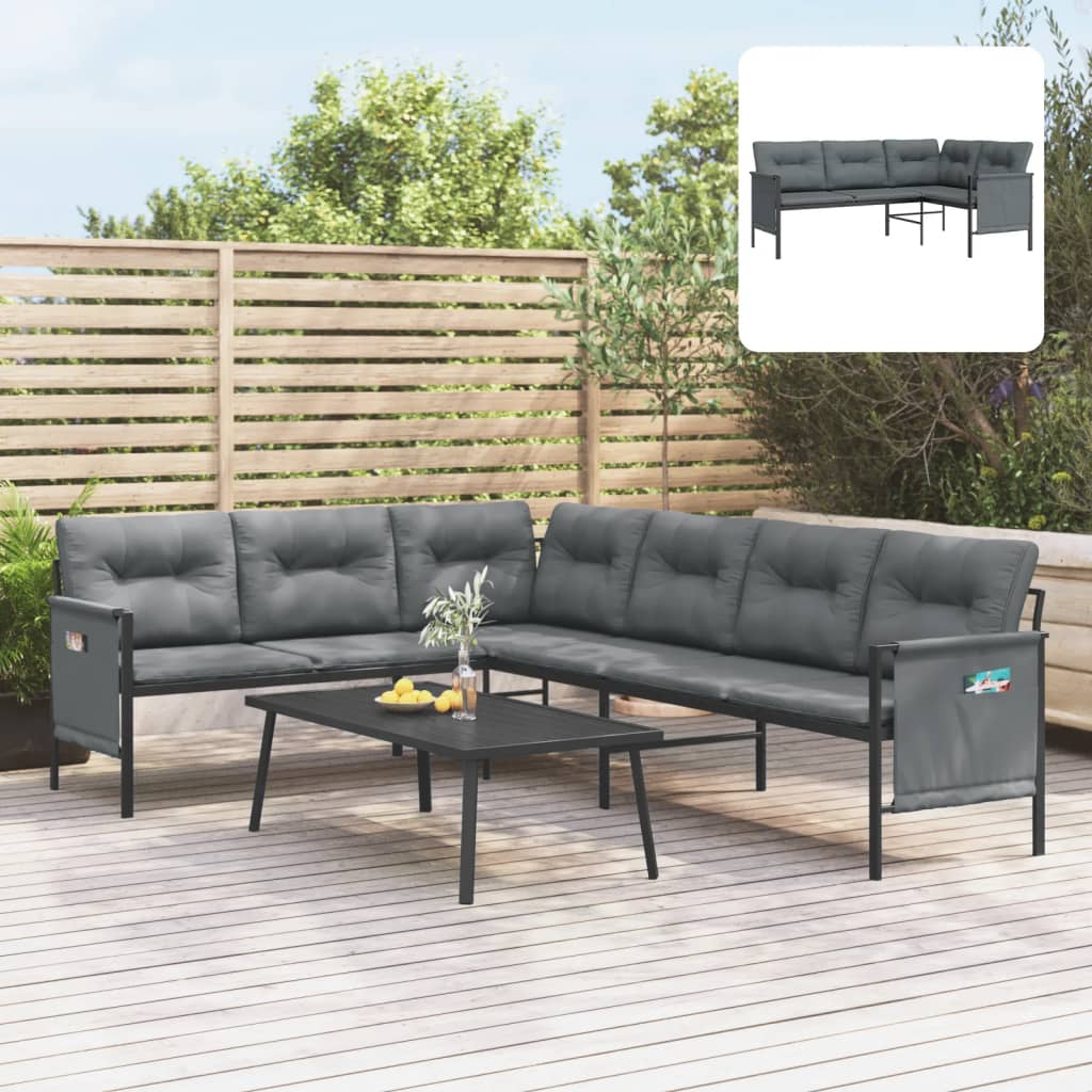 vidaXL Patio Furniture Outdoor Sectional Sofa Anthracite Steel and Textilene-1