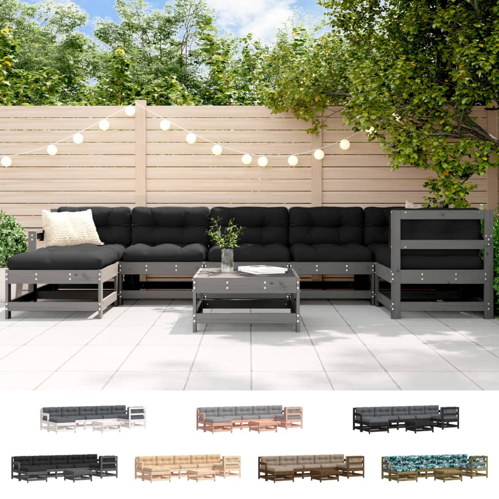 vidaXL Patio Lounge Set with Cushions Outdoor Furniture Set 8 Piece Solid Wood-16