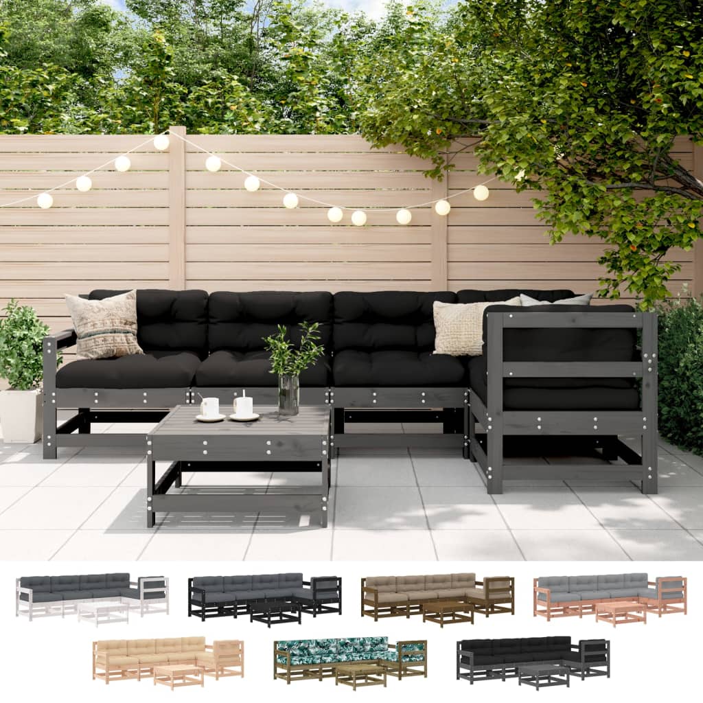 vidaXL Patio Lounge Set with Cushions Outdoor Furniture Set 6 Piece Solid Wood-17