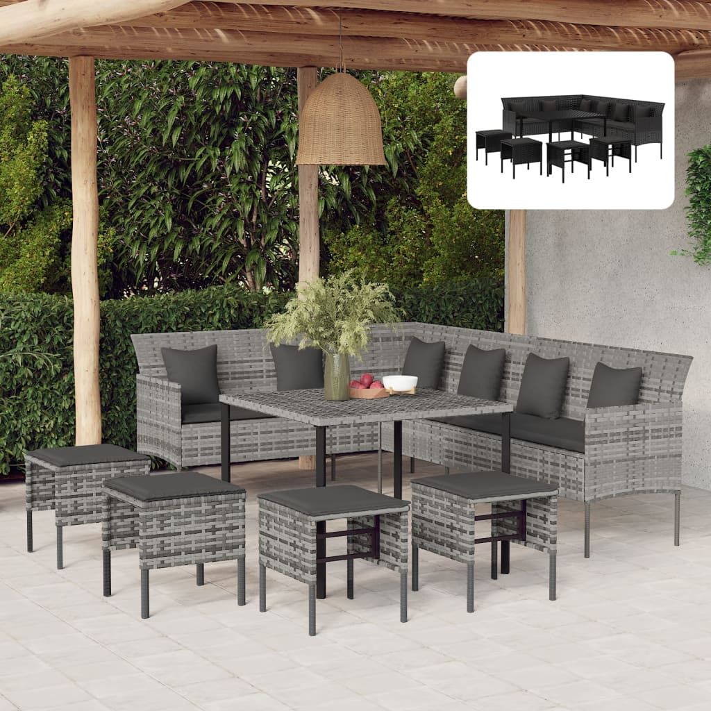 vidaXL Patio Dining Set with Cushions Outdoor Conversation Set Poly Rattan-1