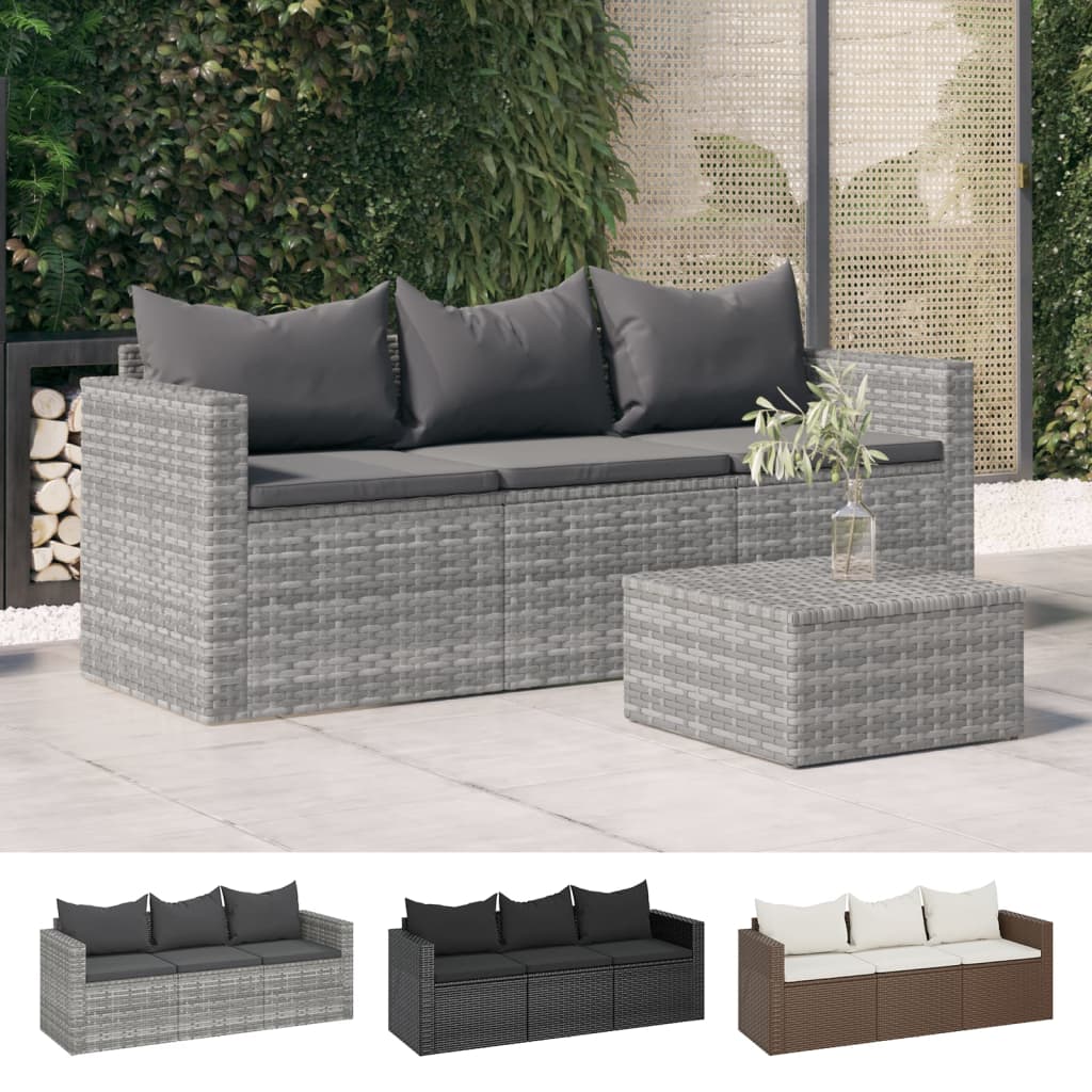 vidaXL 3 Seat Patio Sofa Outdoor Conversation Sofa with Cushions Poly Rattan-18