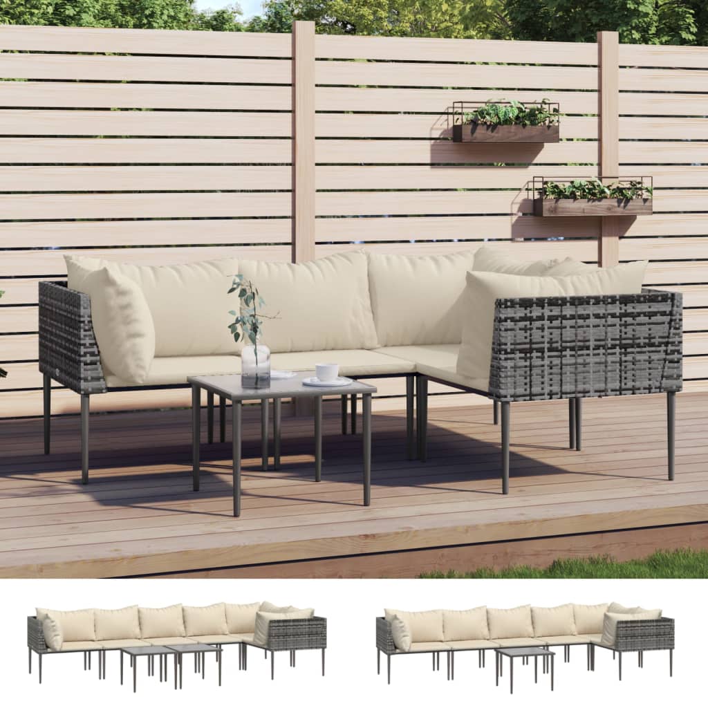 vidaXL Patio Furniture Set Outdoor Lounge Set with Cushions Gray Poly Rattan-0