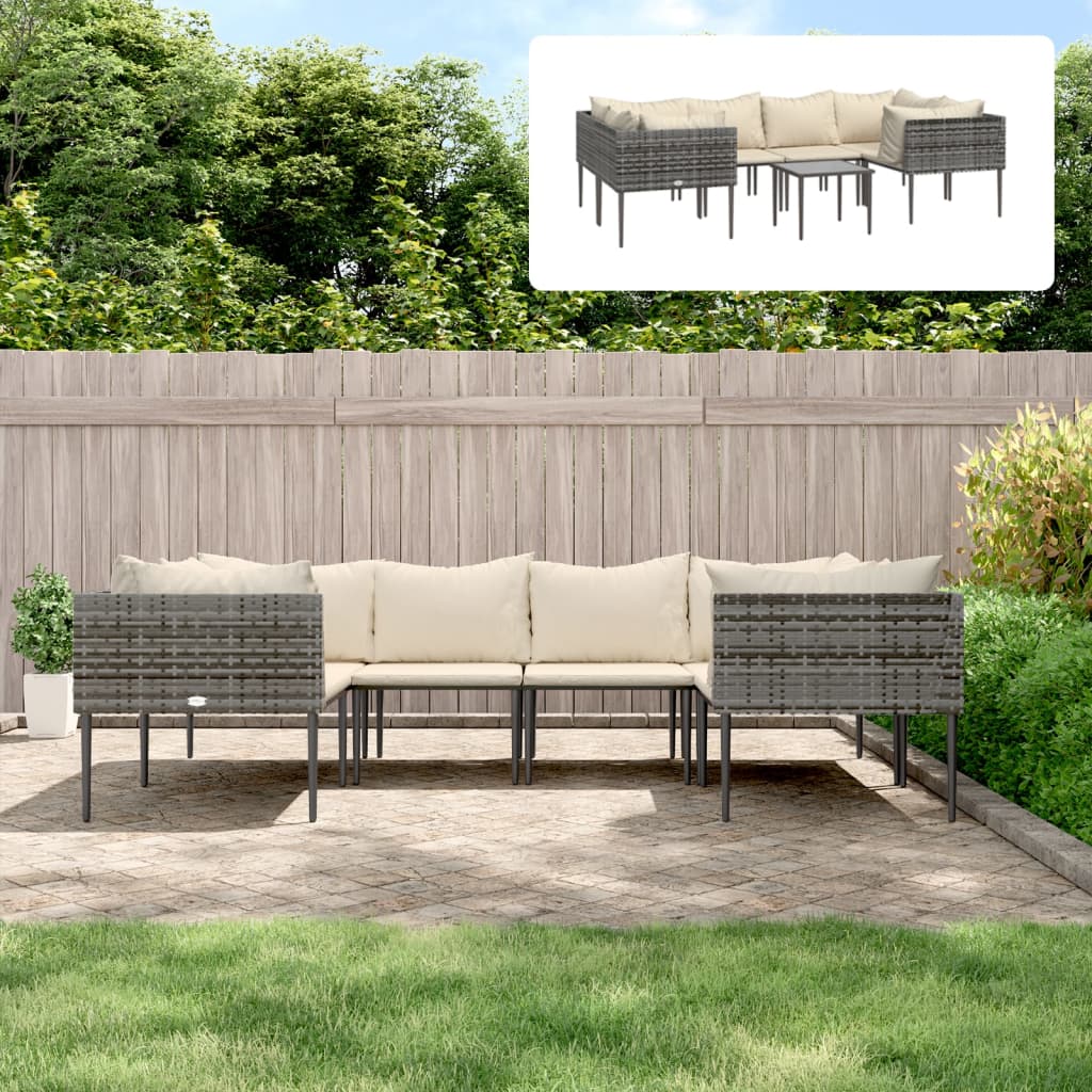 vidaXL Patio Furniture Set Outdoor Lounge Set with Cushions Gray Poly Rattan-0