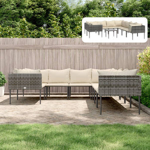 vidaXL Patio Furniture Set Outdoor Lounge Set with Cushions Gray Poly Rattan-0