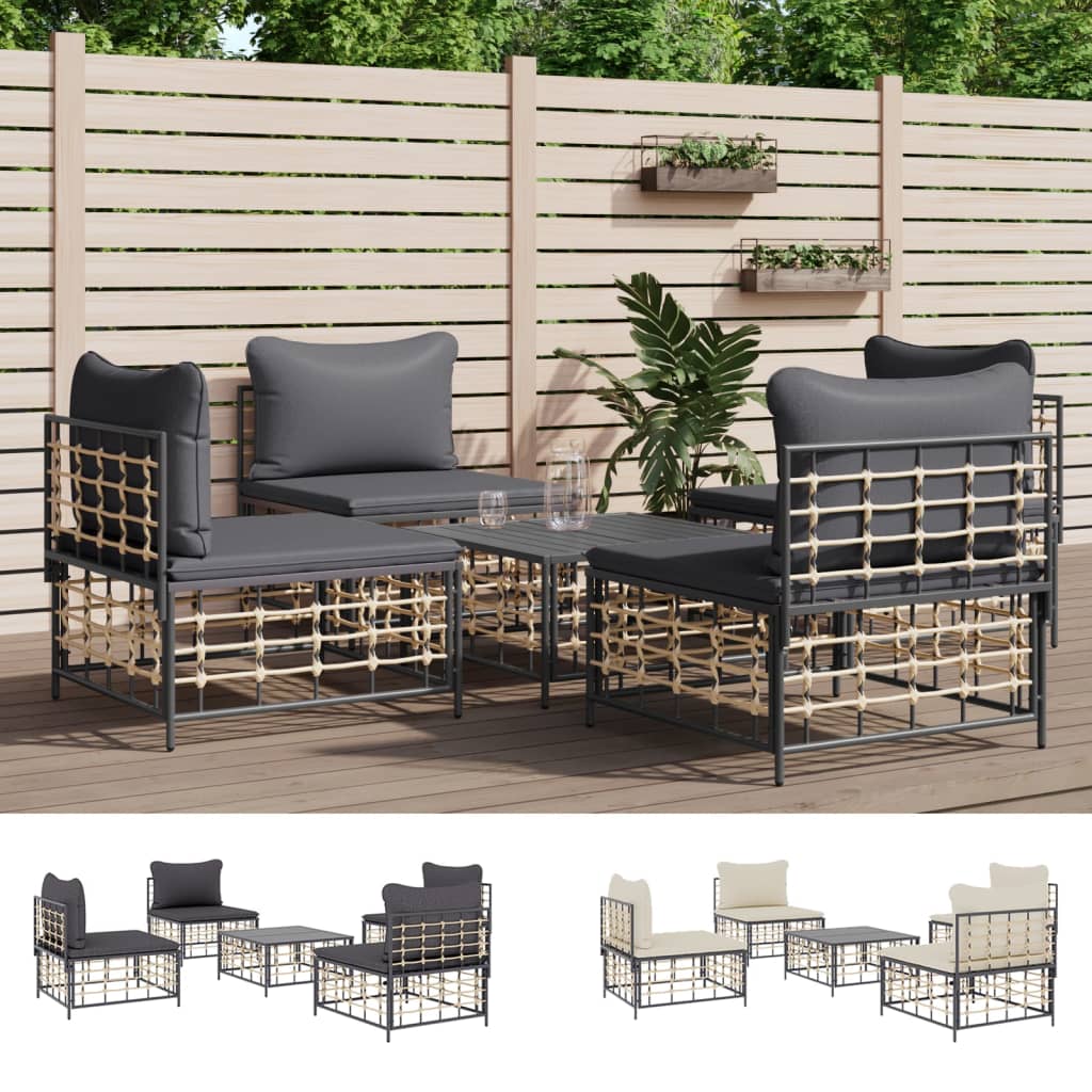 vidaXL Patio Furniture Set 5 Piece Sectional Sofa with Cushions Poly Rattan-9