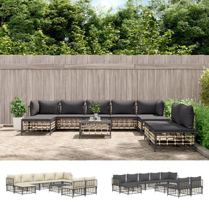 vidaXL Patio Furniture Set 10 Piece Sectional Sofa with Cushions Poly Rattan-9