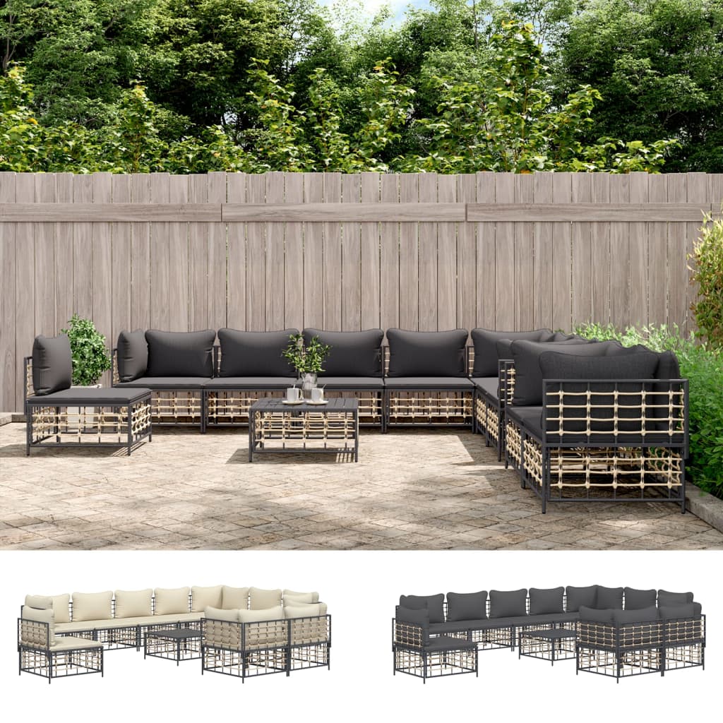 vidaXL Patio Furniture Set 11 Piece Sectional Sofa with Cushions Poly Rattan-11