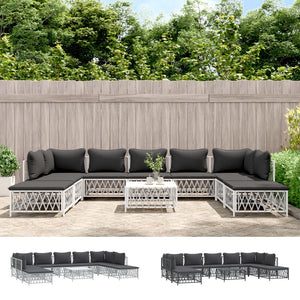 vidaXL Patio Furniture Set 10 Piece Garden Sectional Sofa with Cushions Steel-8