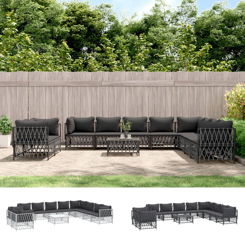 vidaXL Patio Furniture Set 11 Piece Garden Sectional Sofa with Cushions Steel-9